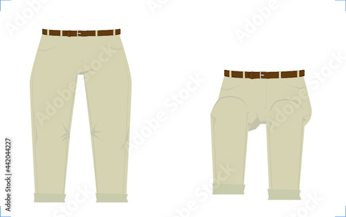 khakis: illustration of business trouser in front and sitting positions with brown belt and cuff for character development photo