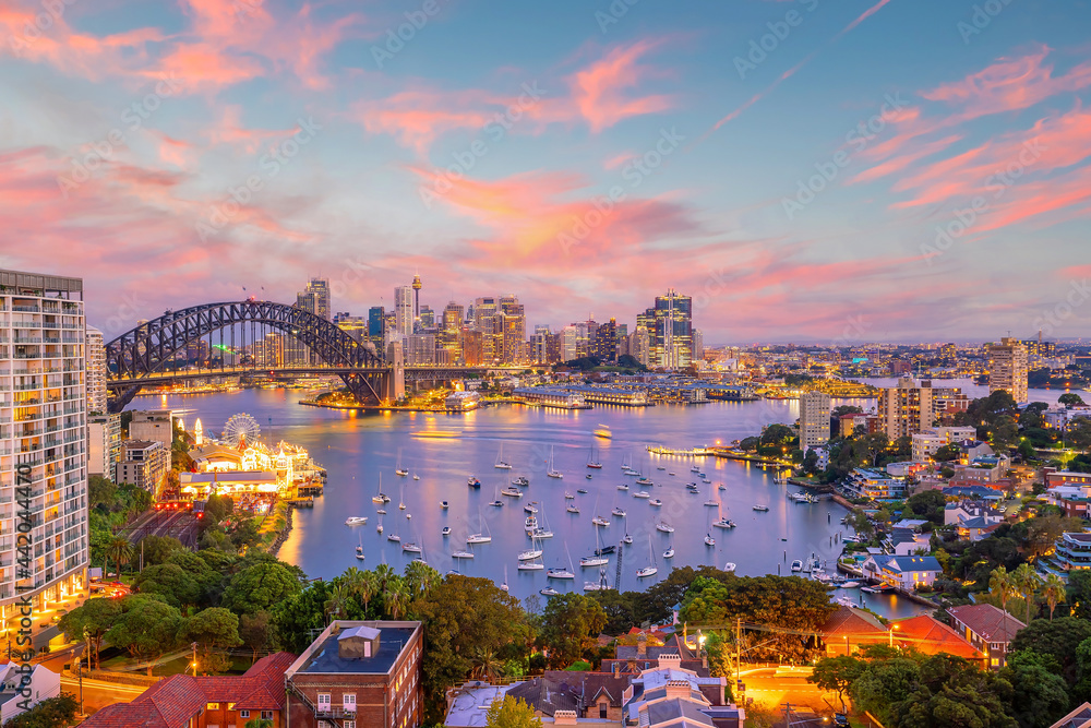 Fototapeta premium Downtown Sydney skyline in Australia from top view