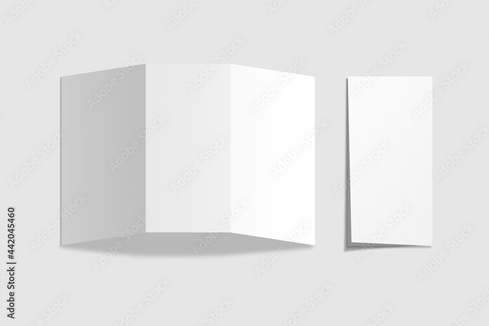 Realistic blank Dl trifold brochure for mockup. 3D Render. Realistic blank Dl trifold brochure for mockup. 3D Render.