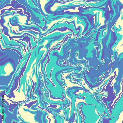 Liquid art texture. Abstract background with swirling paint effect. Painting with liquid acrylic that pours and splashes. Mixed paints for an interior poster. blue and beige iridescent colors. 