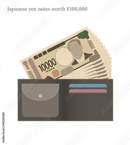 Vector illustration of a wallet with 100,000 yen in it from 2024