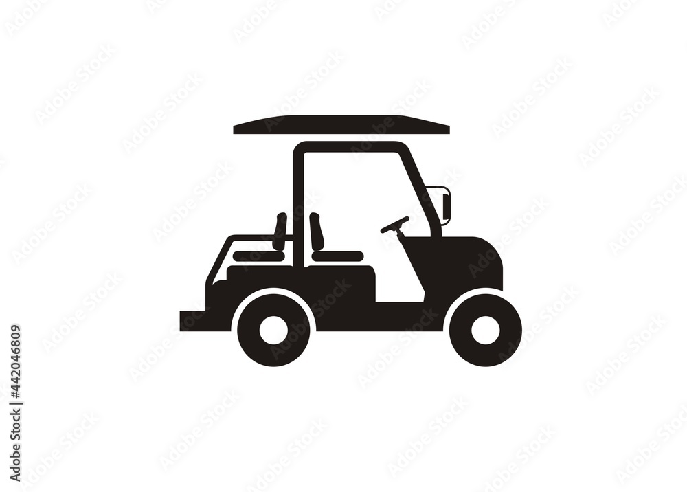 Golf car simple illustration in black and white.