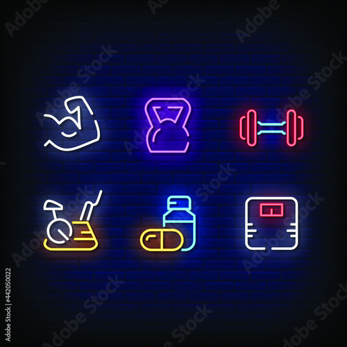 Fitness Symbol Neon Signs Style Text Vector © bohlam