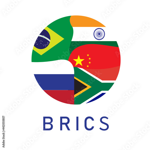 BRICS - Association of 5 countries : Brazil, Russia, India, China and South Africa. Sign or symbol flag on white background . Vector illustration design photo