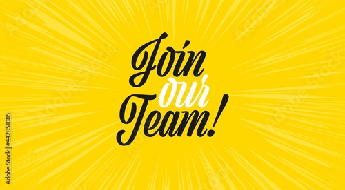 Join our team trendy advertising background. Open recruitment and job vacancy creative ad poster template. recruitment agency project for human resources searching vector illustration