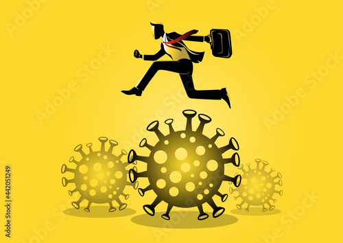 Businessman jumping over virus