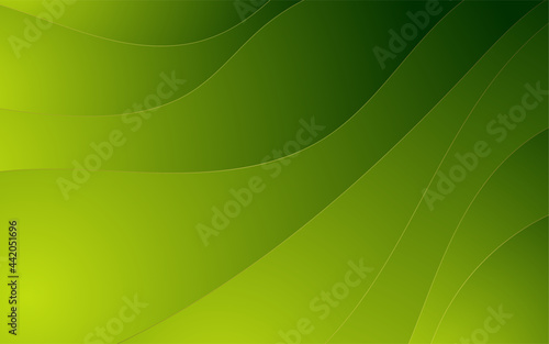 Abstract wavy green with luxury gold lines background © natrot