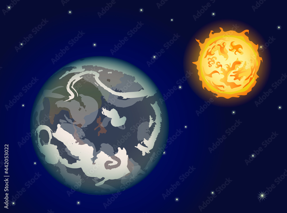 Earth and sun in space vector