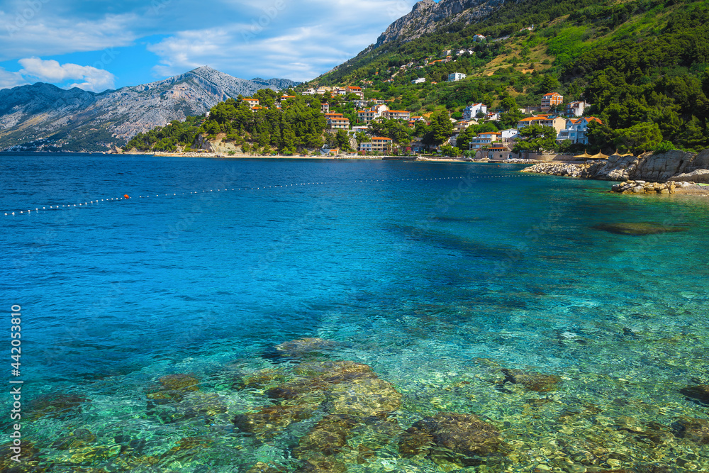 Transparent clean sea and fantastic beach in Brela, Dalmatia, Croatia