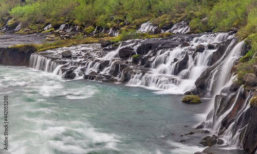 Scenic Hraunfossar water falls in Iceland during summer