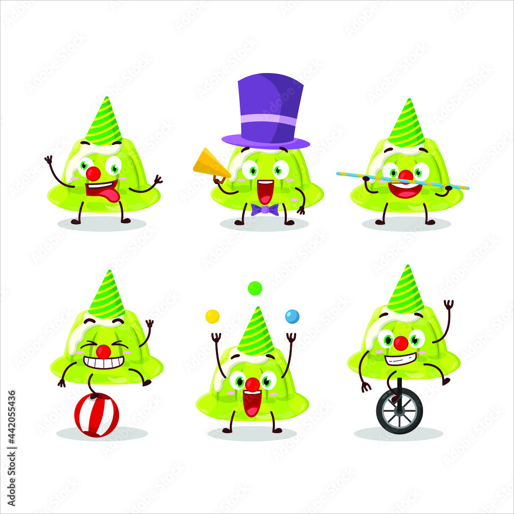 Cartoon character of green pudding with various circus shows. Vector illustration Cartoon character of green pudding with various circus shows. Vector illustration