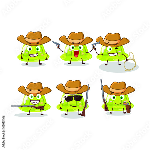 Cool cowboy green pudding cartoon character with a cute hat. Vector illustration