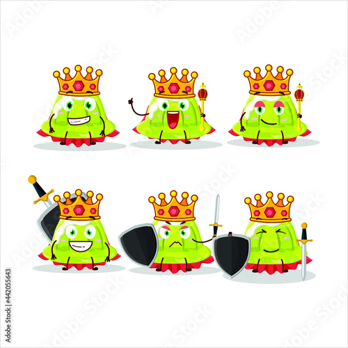 A Charismatic King green pudding cartoon character wearing a gold crown. Vector illustration