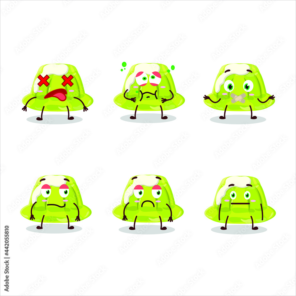 Obraz premium Green pudding cartoon character with nope expression. Vector illustration