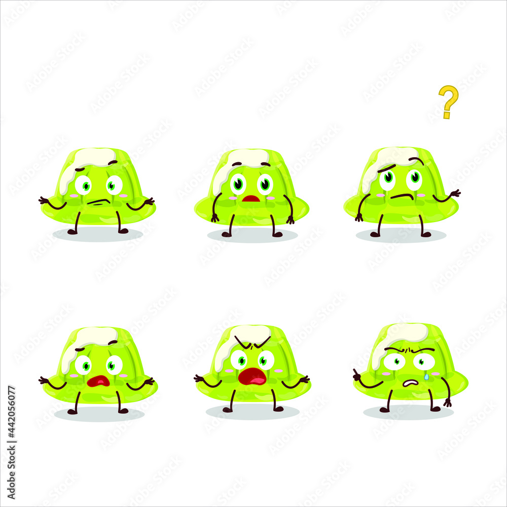 Cartoon character of green pudding with what expression. Vector illustration Cartoon character of green pudding with what expression. Vector illustration