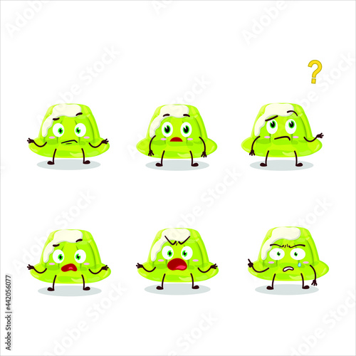 Cartoon character of green pudding with what expression. Vector illustration