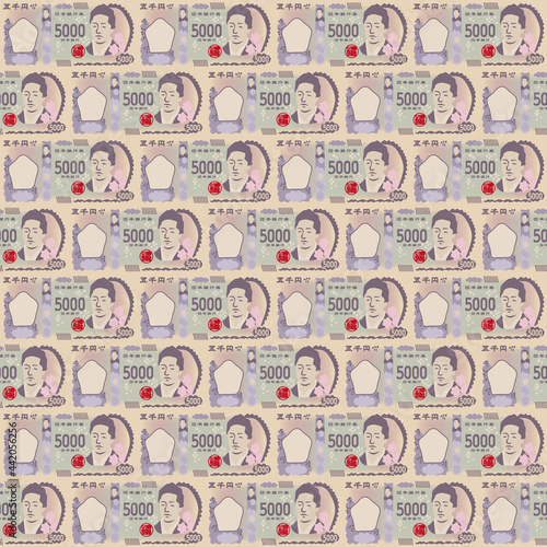 五千円札を並べたシームレスパターンの壁紙素材
