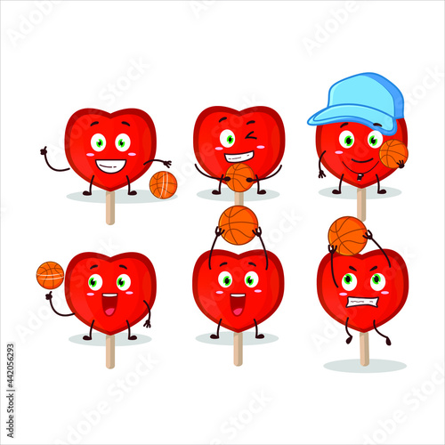 Talented lolipop love cartoon character as a basketball athlete. Vector illustration