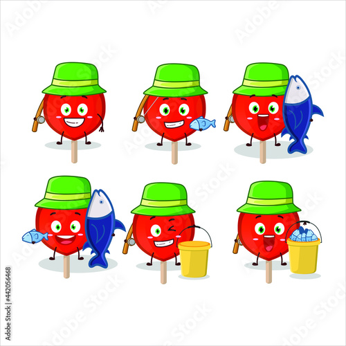 A fisherman lolipop love cartoon picture catch a big fish. Vector illustration