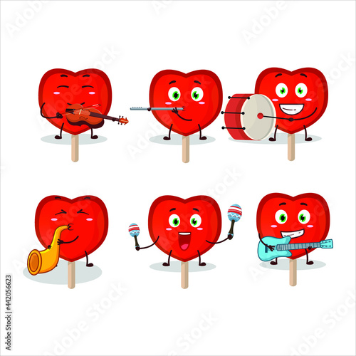 Cartoon character of lolipop love playing some musical instruments. Vector illustration