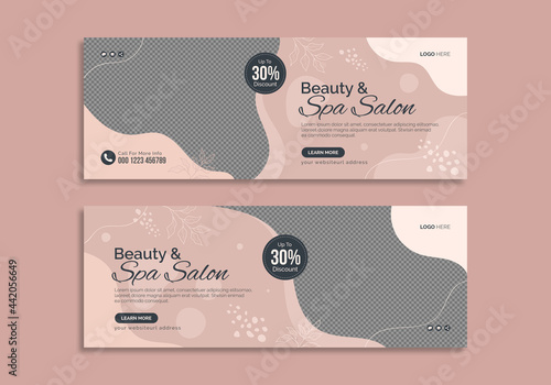 Beauty spa parlour social media banner template. Salon makeup, health care, body massage service promotion cover design with logo and icon. Business marketing abstract graphic web post background     