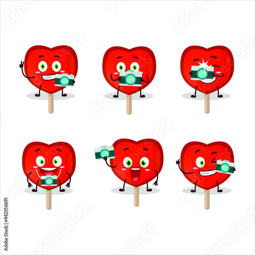 Photographer profession emoticon with lolipop love cartoon character. Vector illustration