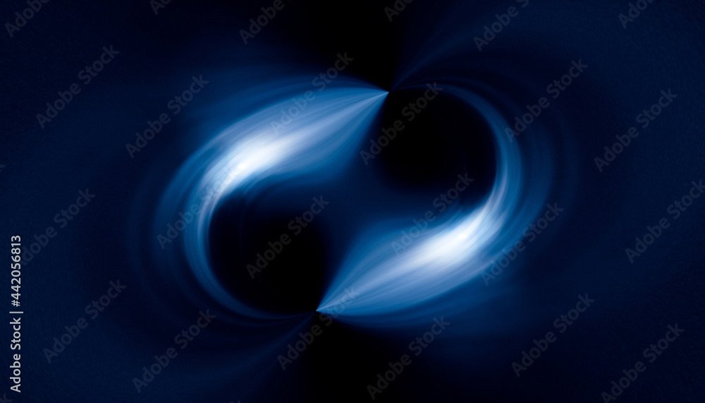 blue light rays in symmetry and abstract form over a black background