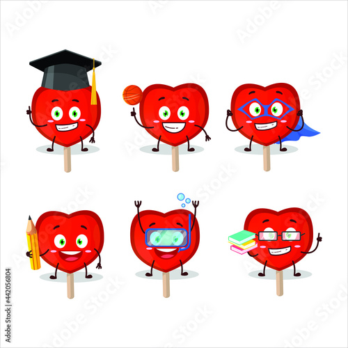 School student of lolipop love cartoon character with various expressions. Vector illustration