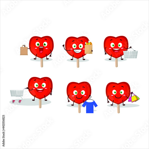 A Rich lolipop love mascot design style going shopping. Vector illustration