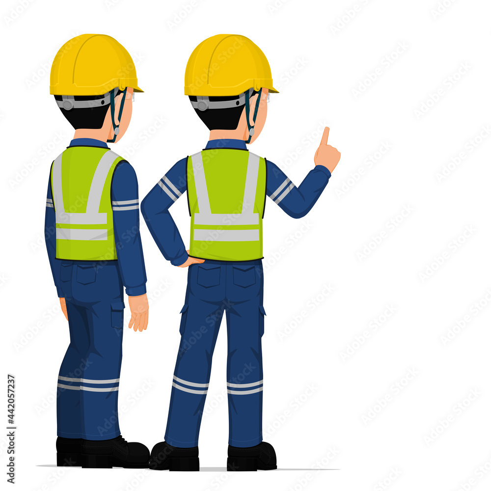 Two industrial worker have a meeting on white background Two industrial worker have a meeting on white background