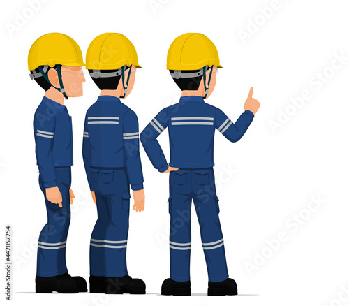 Three industrial worker have a meeting on white background © heavypong
