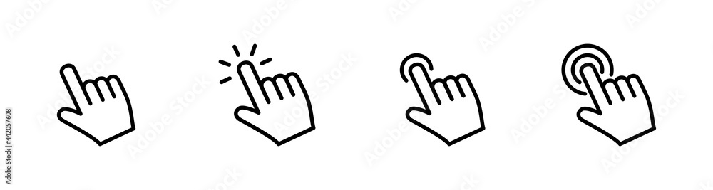 Hand Cursor icon set, Hand Click icon, Hand Touch icon vector illustration Hand Cursor icon set, Hand Click icon, Hand Touch icon vector illustration
