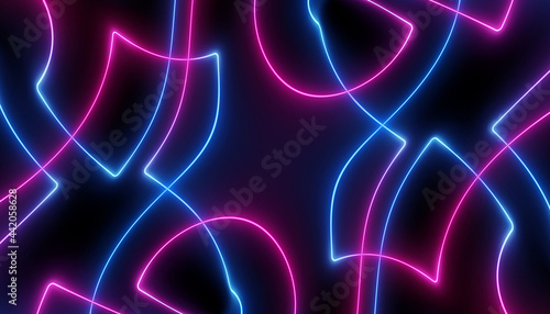 neon blue pink futuristic ultraviolet energy curvy glowing lines laser tunnel Sci-Fi black high resolution background with space for text or logo © Urban