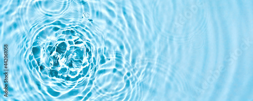 Abstract transparent liquid banner with concentric circles and ripples. Spa beauty concept. Soft focus