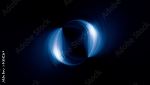 blue light rays in symmetry and abstract form over a black background