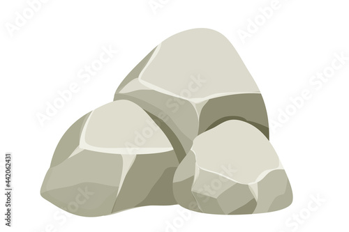 Stone, rock pile isolated on white background. Big boulder element, granite block for ui games, decoration, clipart in cartoon style. Vector illustration photo