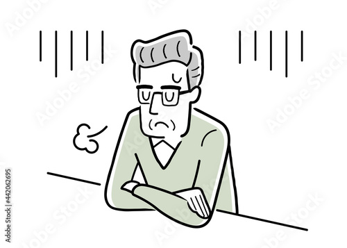 ベクターイラスト素材：落ち込みため息をつくシニア男性
