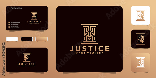 pillar logo with lion face shape ,logo for law and justice business card template design and inspiration