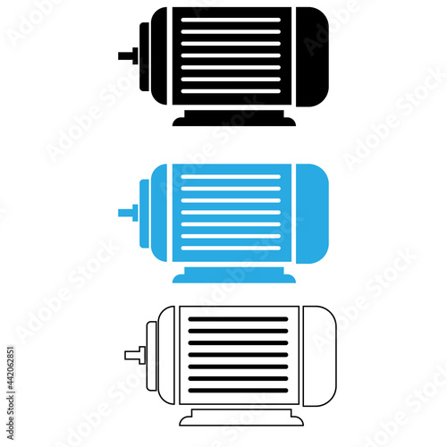 electric motor icon on white background. motor sign. electric motor outline symbol. blue electric motor logo. flat style.