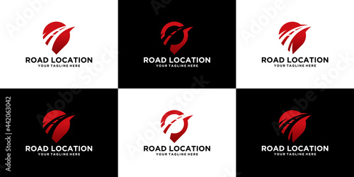 collection of location logo with road and travel logistics template design