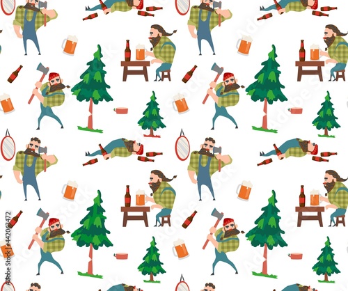 Lumberjack seamless pattern with lumberjack avatar You can use this design to create a poster, t-shirt, pillow, tote bag, case, phone case, etc.