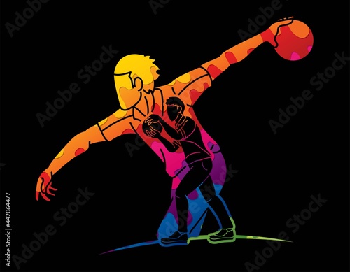 Men Playing Bowling Sport Players Bowler Action Cartoon Graphic Vector © sila5775