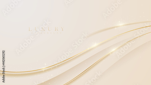 Elegant golden curves on pastel yellow background. vector illustration.
