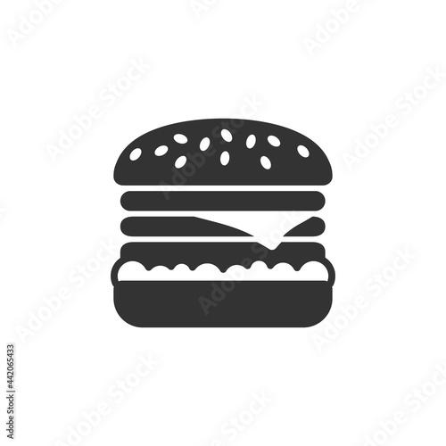 Burger silhouette glyph style vector icon. Tasty fast food unhealthy meal. Isolated dishes on white background.