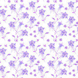 Seamless raster floral pattern of blue-violet flowers bells catchment drawn with colored pencils, for design of wallpaper, fabric, wrapping paper
