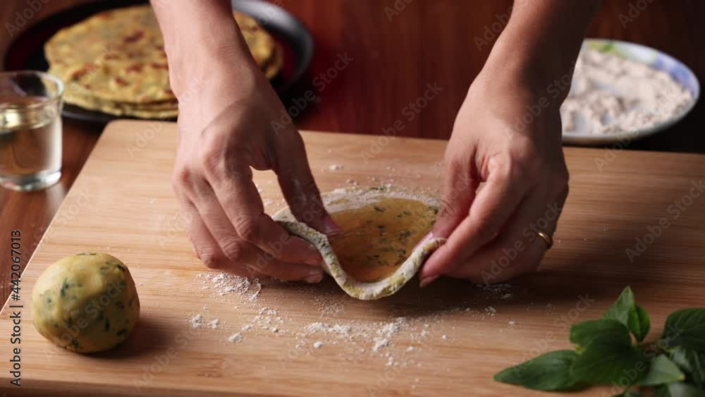 Preparation of Aloo Paratha or roti parantha chapati 4K slow motion