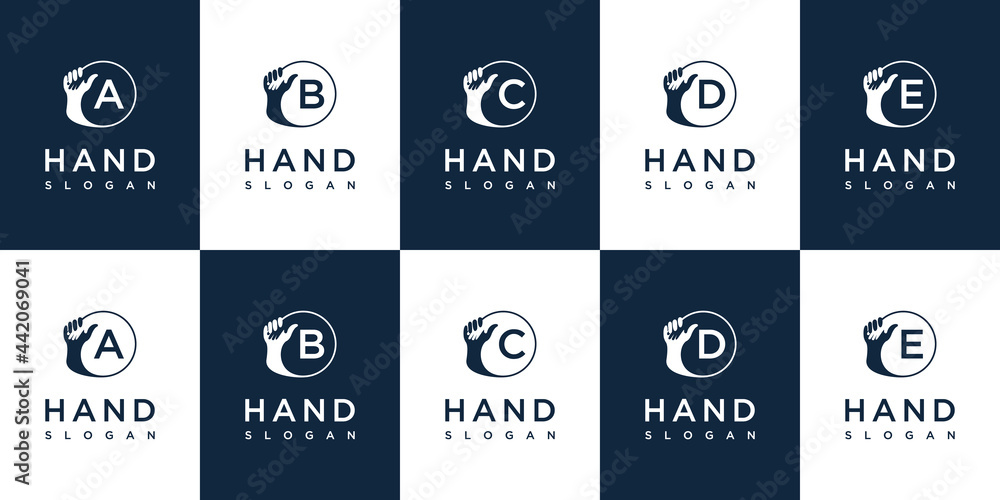 Handshake logo with letter a b c d e design - obrazy, fototapety, plakaty 