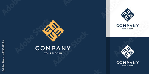 Creative monogram letter e m w circle square logo template