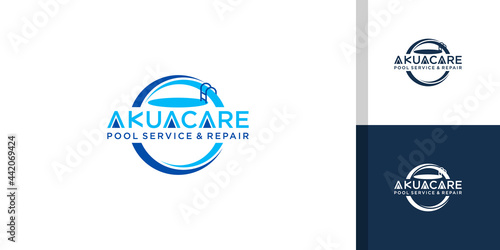 Circle pool service logo template