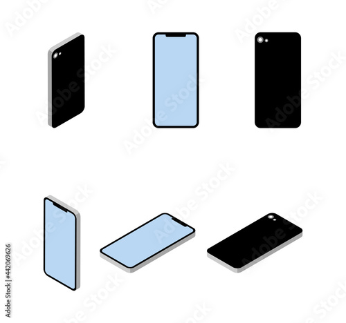 Six angles 3d cellphones set - blank screen